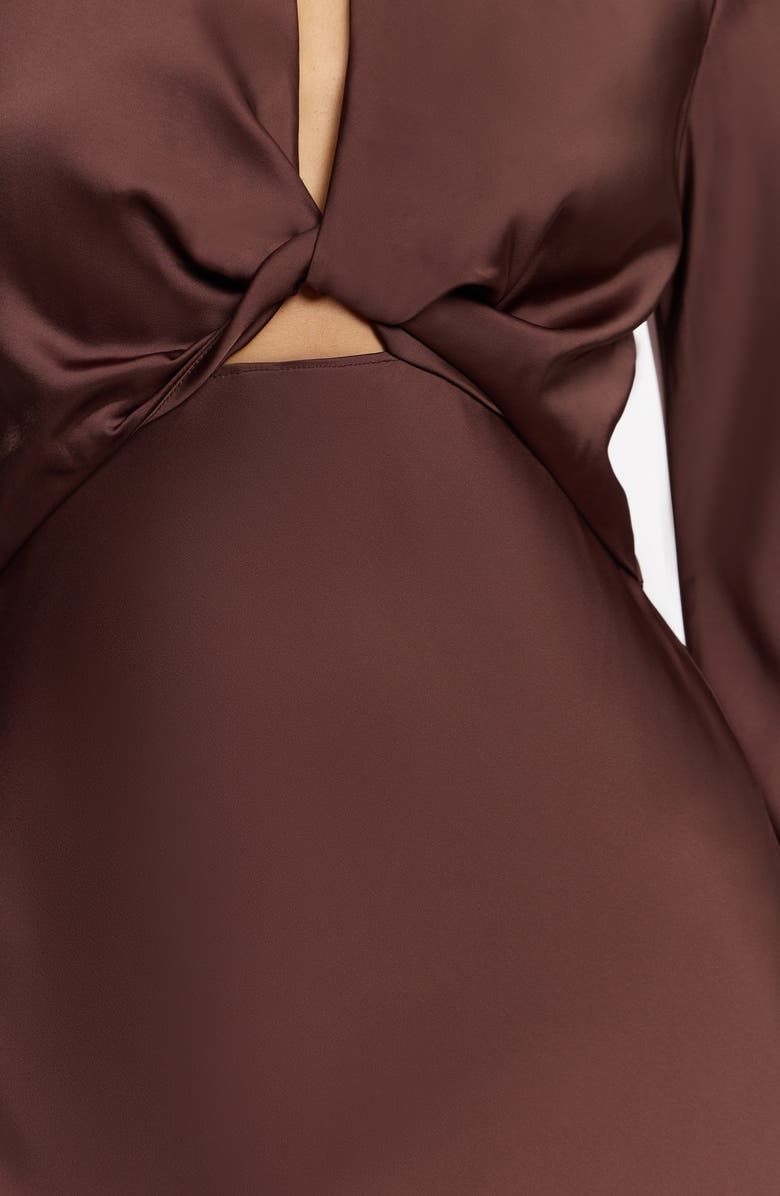 Significant Other Molly Long Sleeve Cutout Detail Satin Gown, Alternate, color, Chocolate