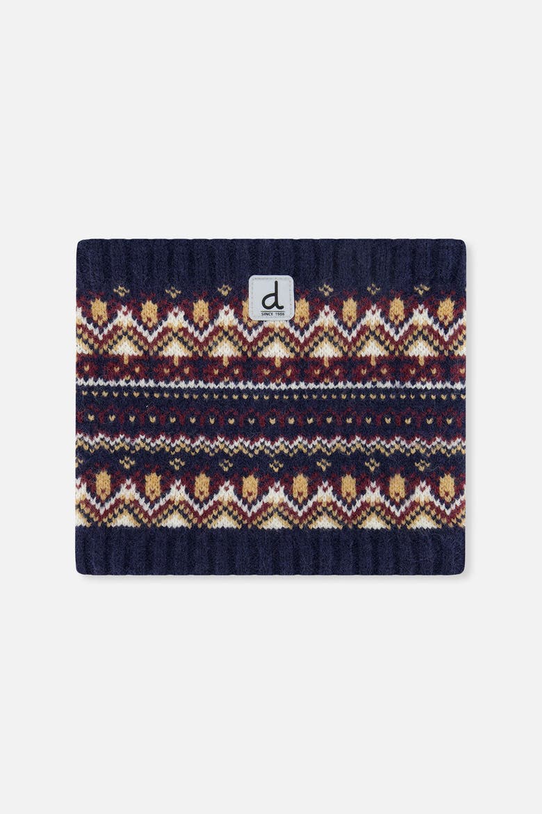 Fair Isle Jacquard Fleece-Lined Knit Neckwarmer, Main, color, Blue and Red Jacquard