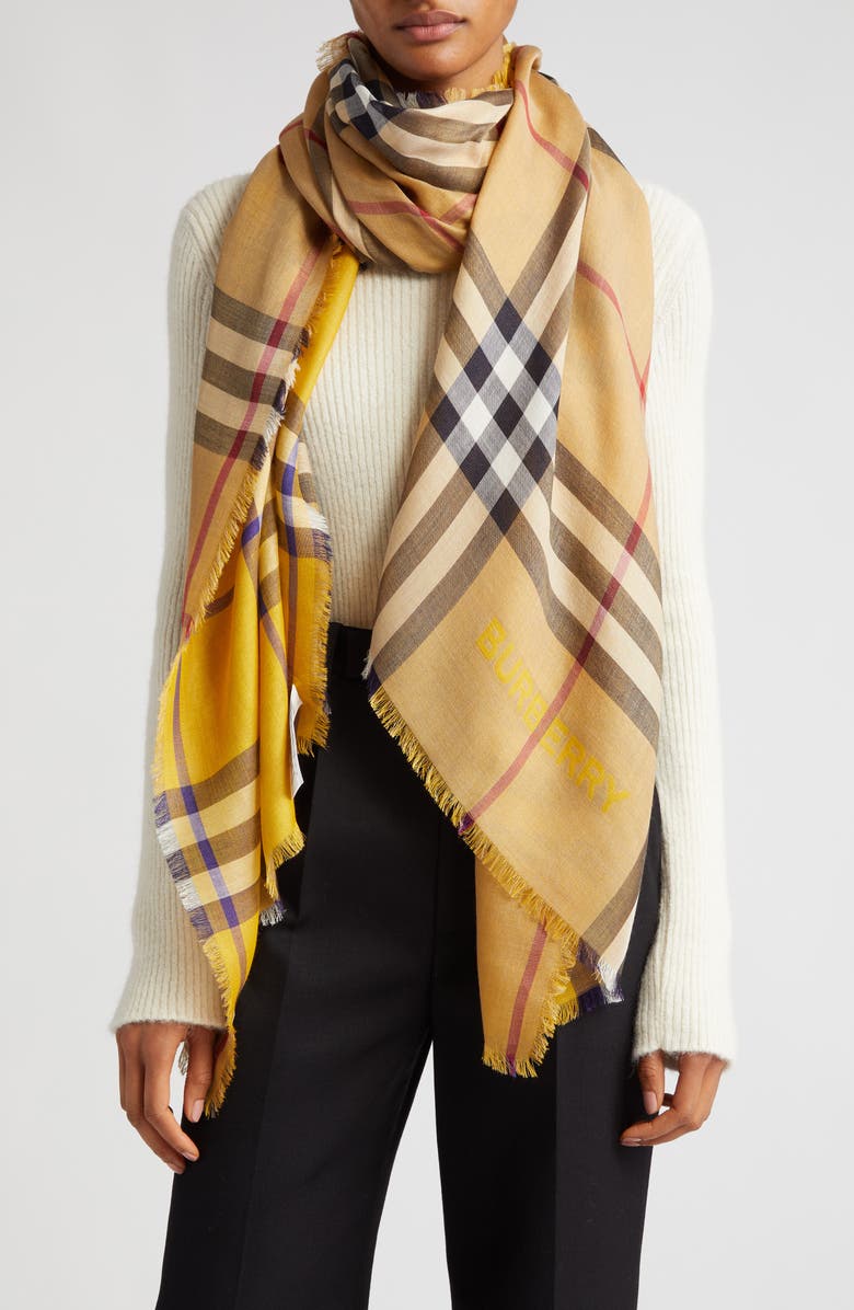 Burberry Giant Check Wool & Silk Gauze Scarf, Alternate, color, 