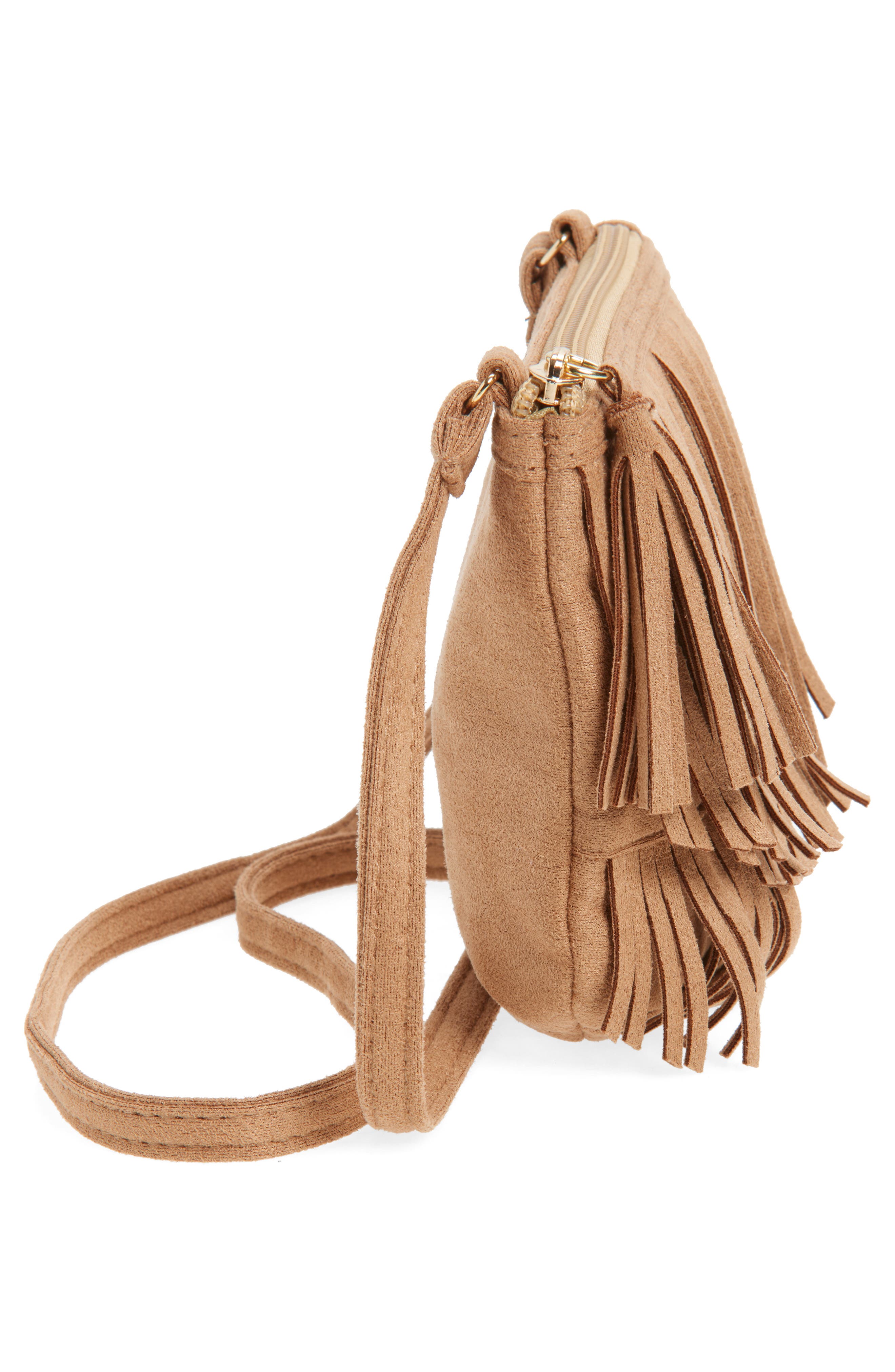 Capelli New York Kids' Faux Suede Fringe Crossbody Bag, Alternate, color, Natural