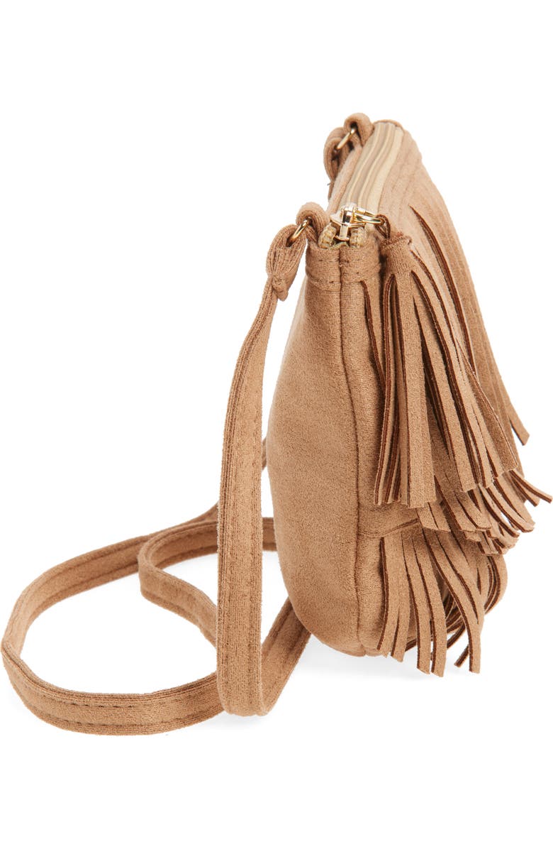 Capelli New York Kids' Faux Suede Fringe Crossbody Bag, Alternate, color, Natural