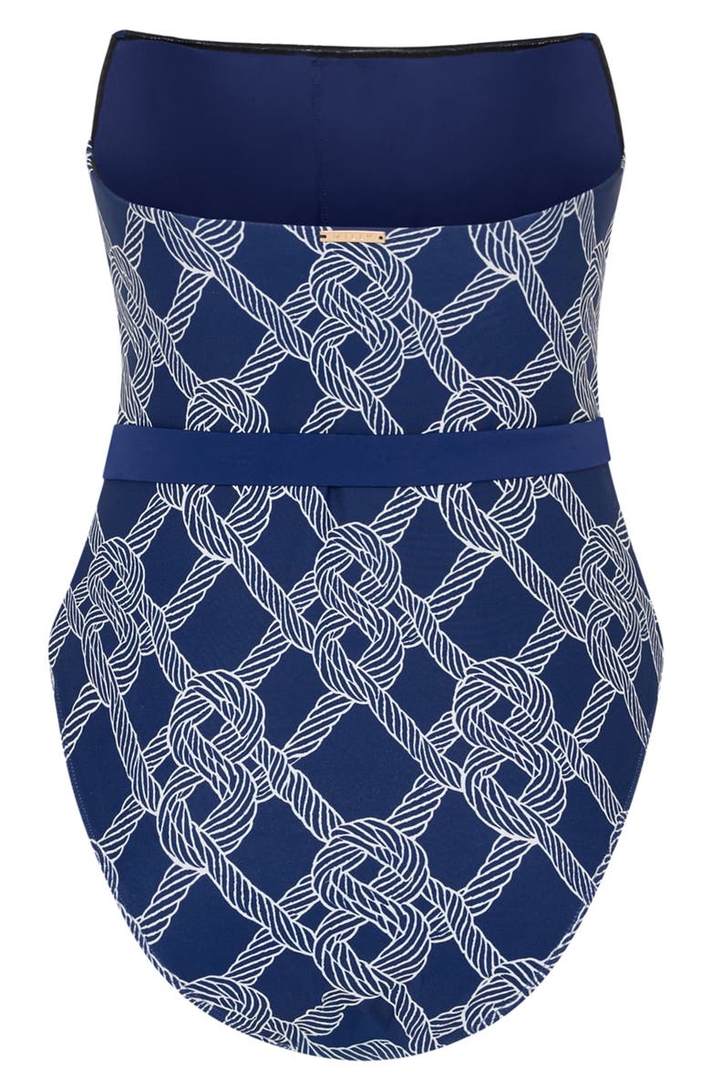 Milly Rope Print Belted One-Piece Swimsuit, Alternate, color, Navy/ White