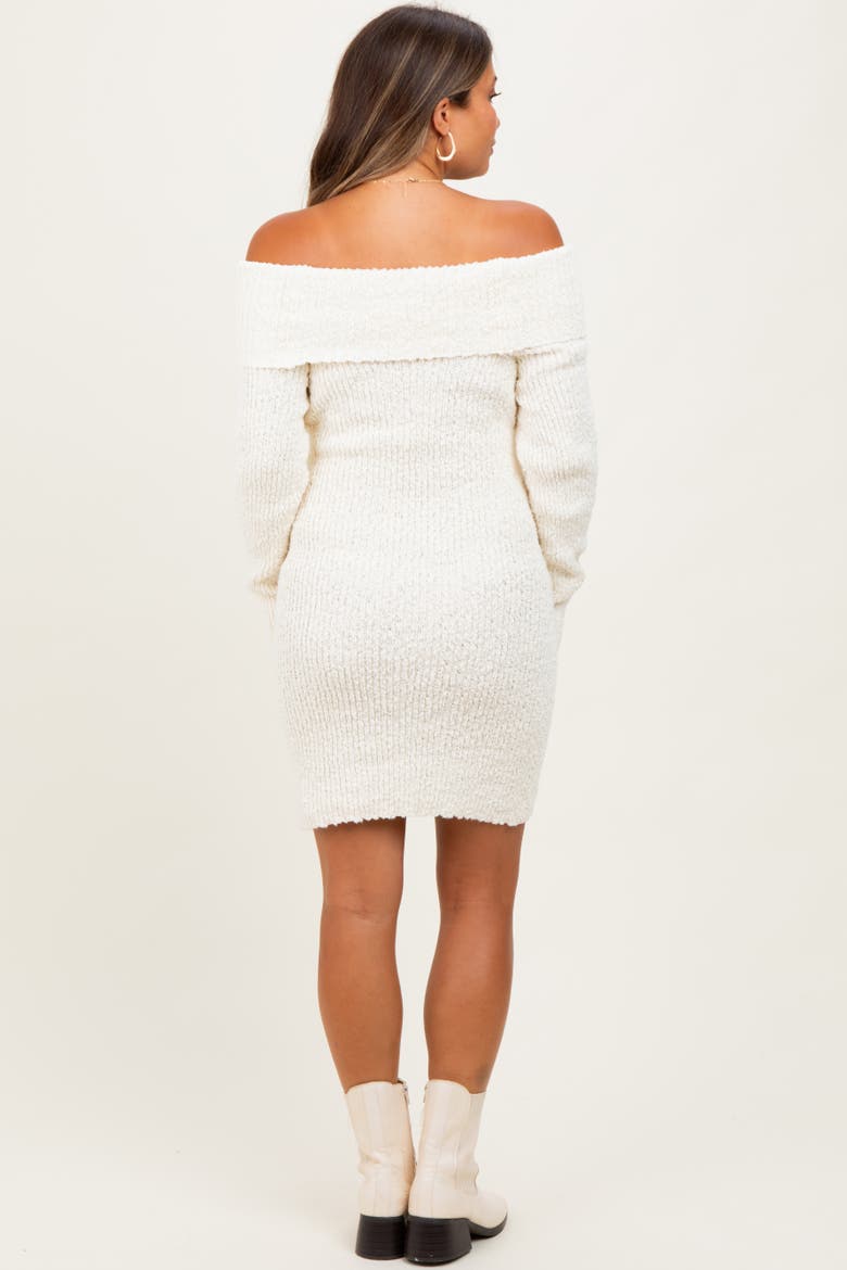 Off The Shoulder Knit Sweater Mini Dress, Alternate, color, Ivory