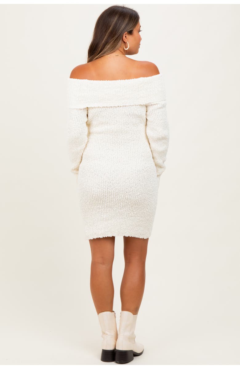 PinkBlush Off The Shoulder Knit Sweater Mini Dress, Alternate, color, Ivory