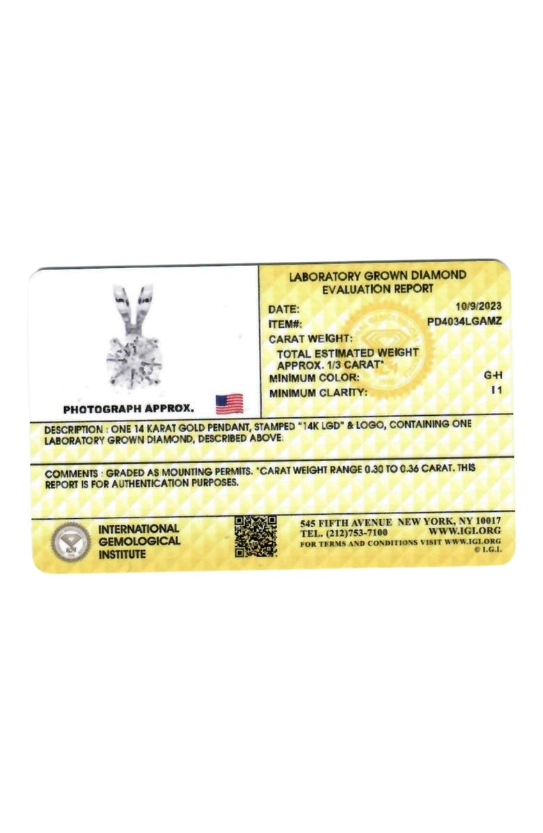 Bliss Diamond 1/3Ct Solitaire Diamond Pendant 14k Gold Necklace Lab Grown, Alternate, color, 14K White Gold