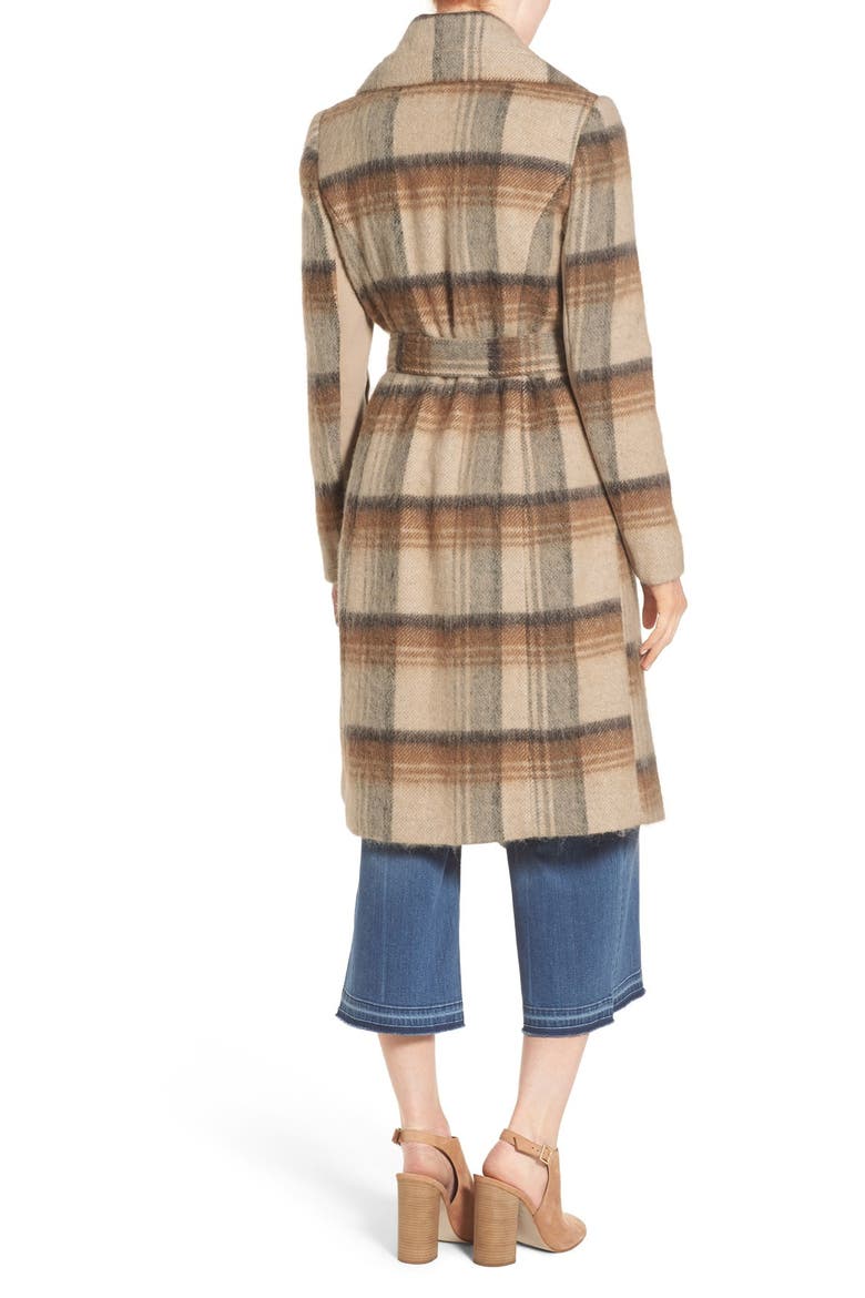 Belted Plaid Wrap Coat, Alternate, color, ORANGE BEIGE PLAID