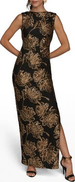 Donna Karan New York Sequin Floral Sleeveless Gown