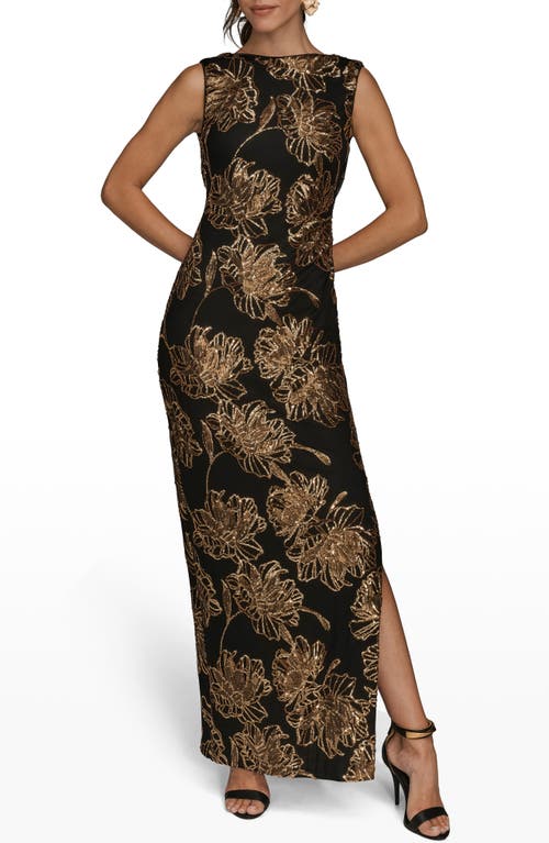 Donna Karan New York Sequin Floral Sleeveless Gown In Black