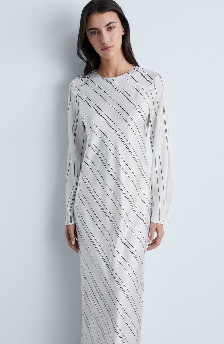 MANGO Stripe Long Sleeve Satin Maxi Dress, Alternate, color, 