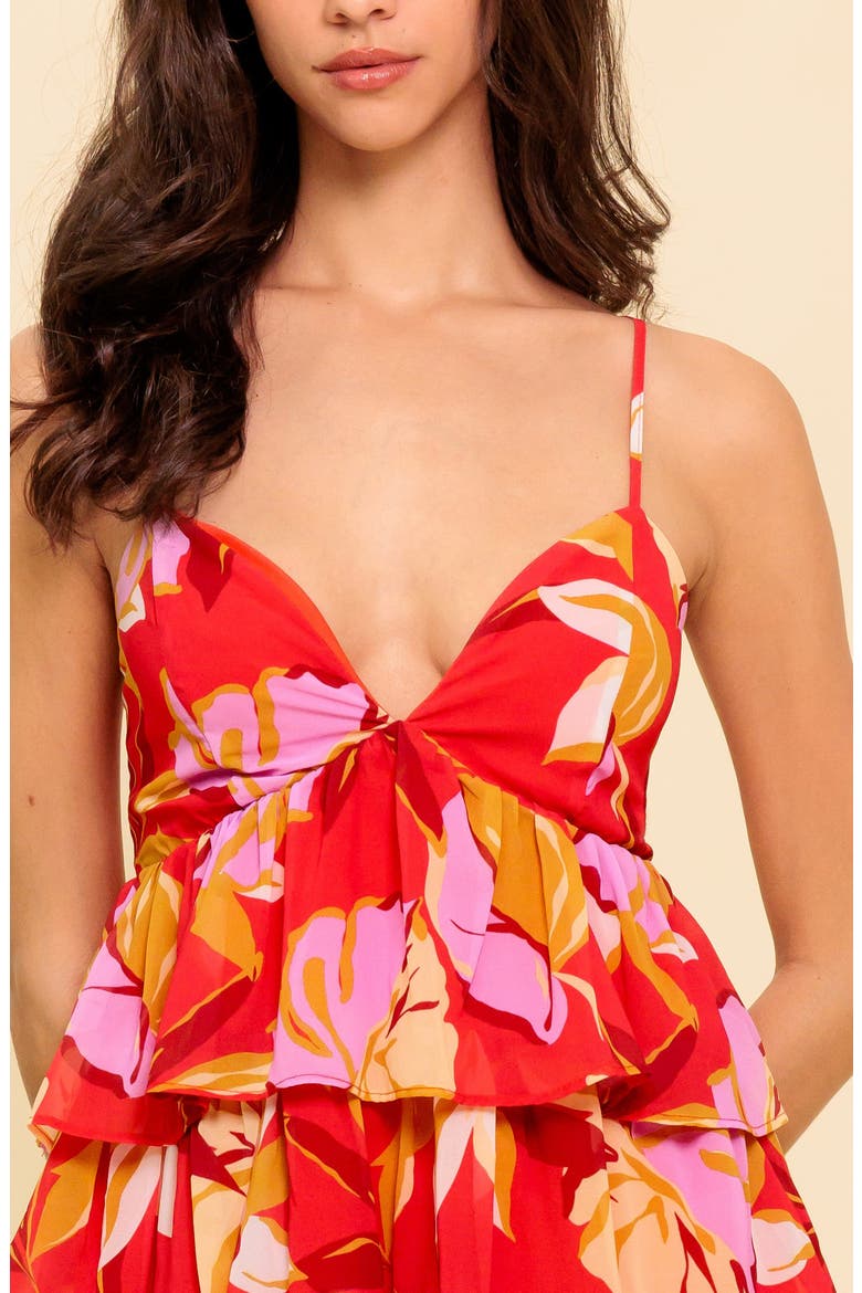 Floral Plunge Neck Minidress, Alternate, color, RED