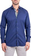Maceoo Einstein Ascension0083 Blue Tonal Diamond Cotton Button-Up Shirt