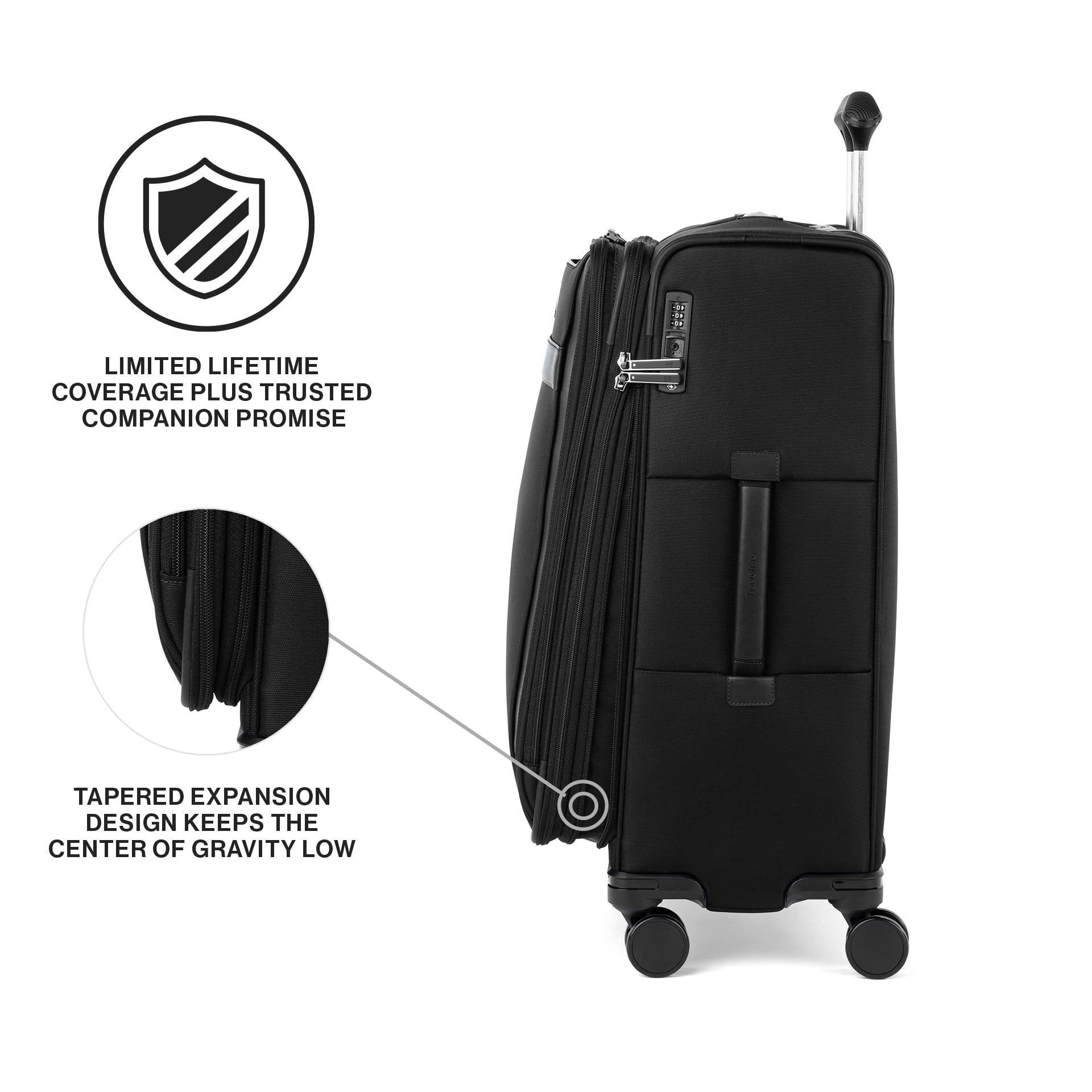 TRAVELPRO Versapack + Lightweight Softside Expandable 25" Medium Check In Spinner Luggage, Alternate, color, Black