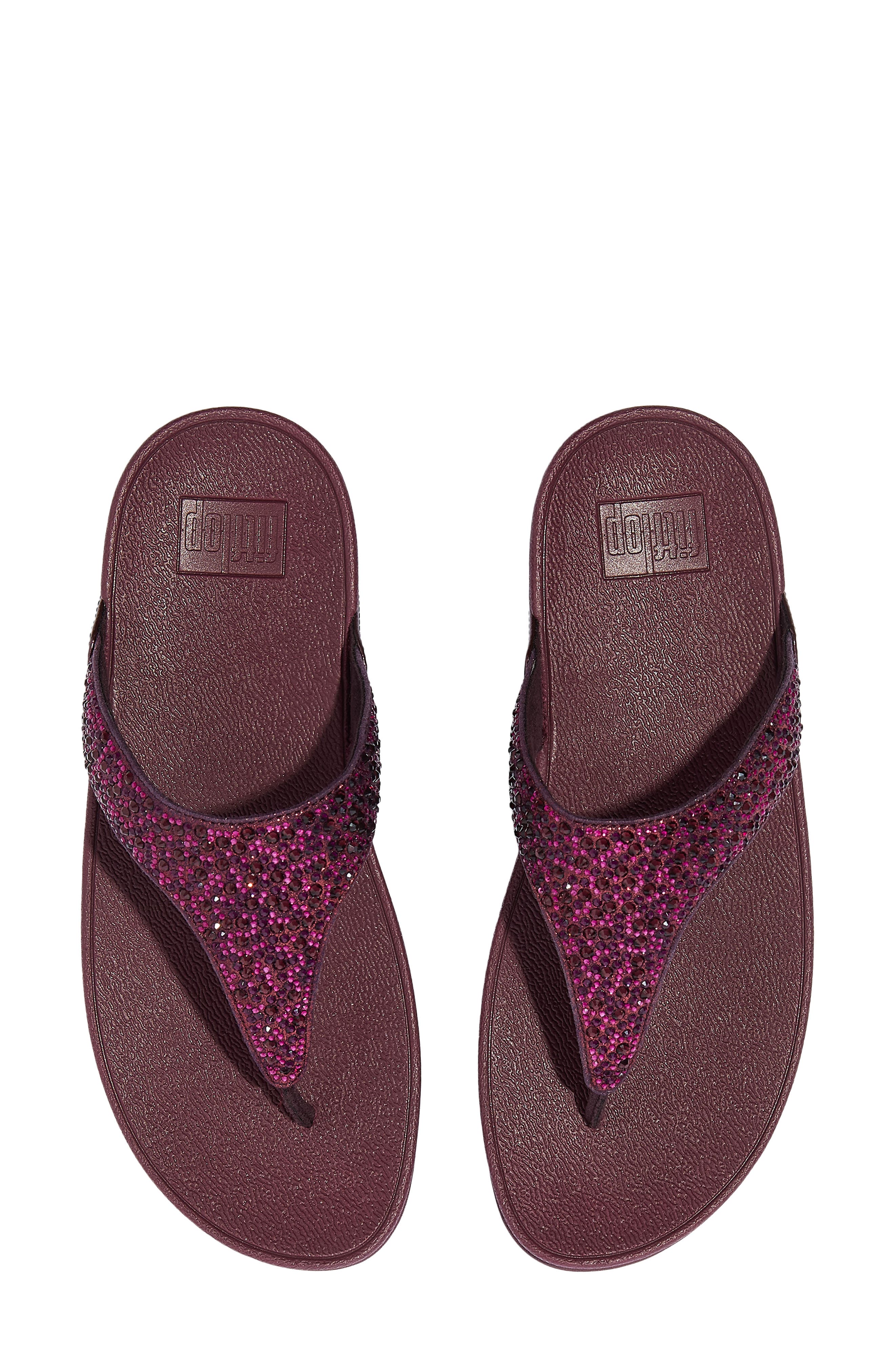 FitFlop Lulu Crystal Mix Toe Post Wedge Sandal, Alternate, color, Metallic Plumberry