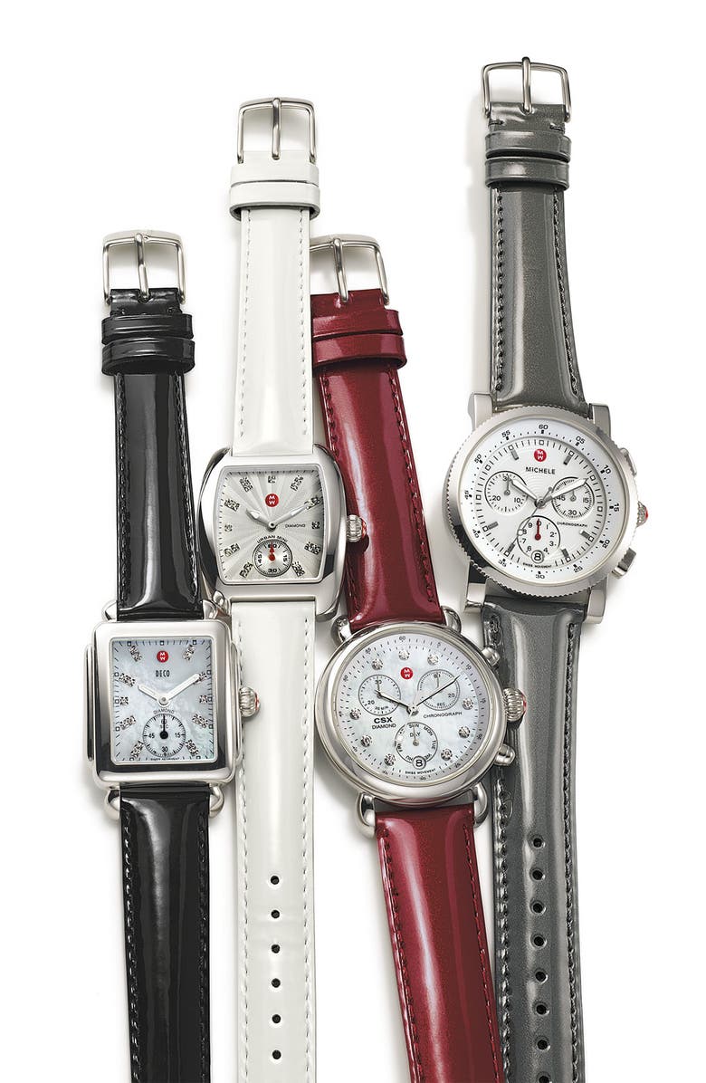 MICHELE 18mm Patent Leather Watch Strap, Alternate, color,