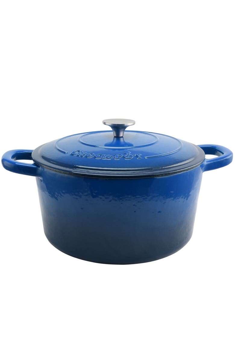 7 Quart Round Cast Iron Dutch Oven, Main, color, Blue