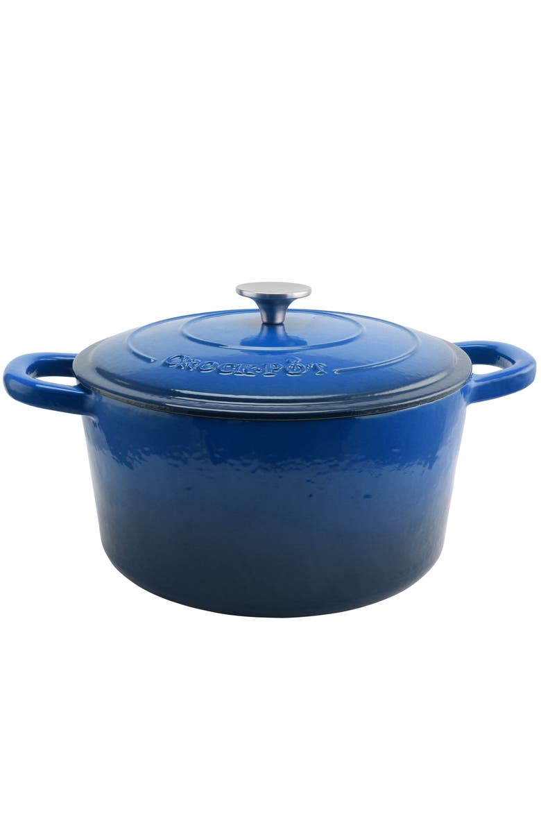 Crock-pot 7 Quart Round Cast Iron Dutch Oven, Main, color, Blue