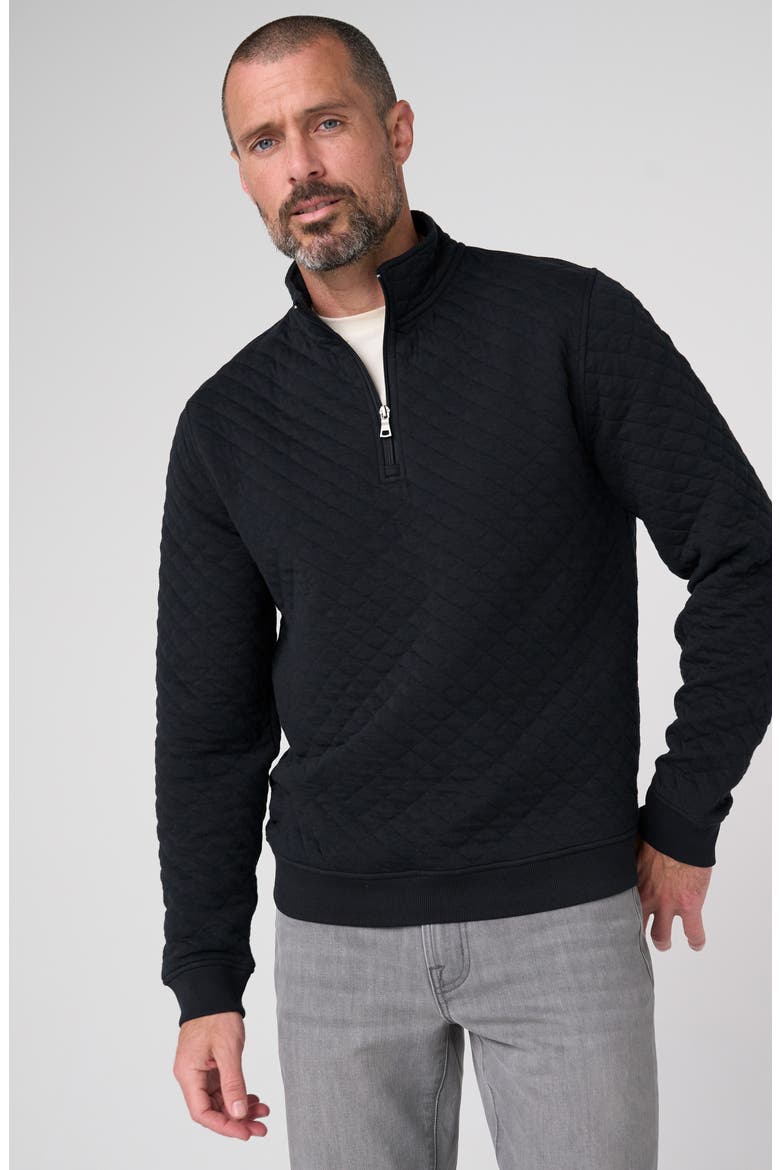 Diamond Quilted Quarter Zip Pullover, Alternate, color, BLACK