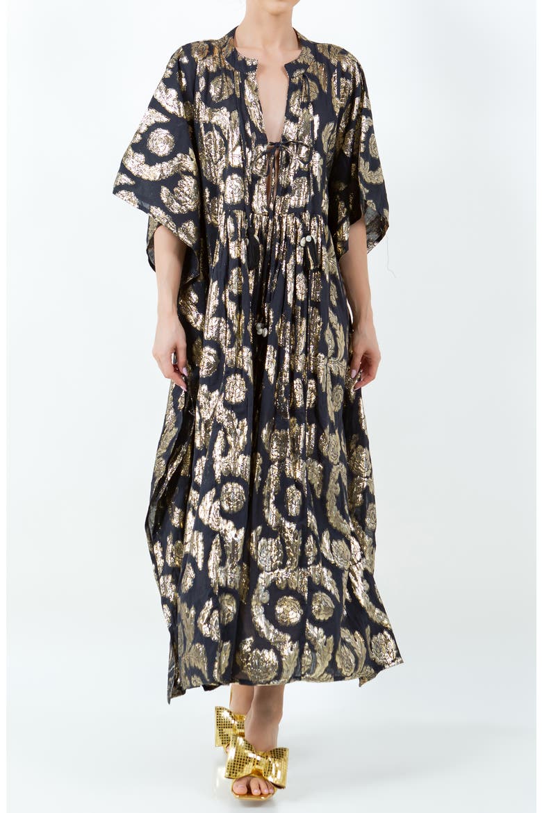 Palm Springs Caftan Maxi Dress, Main, color, BLACK GOLD