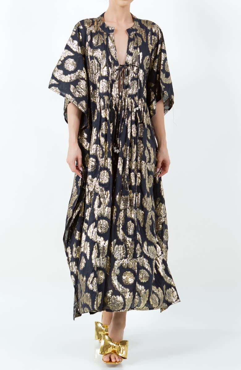 MEGHAN LA Palm Springs Caftan Maxi Dress, Main, color, Black Gold
