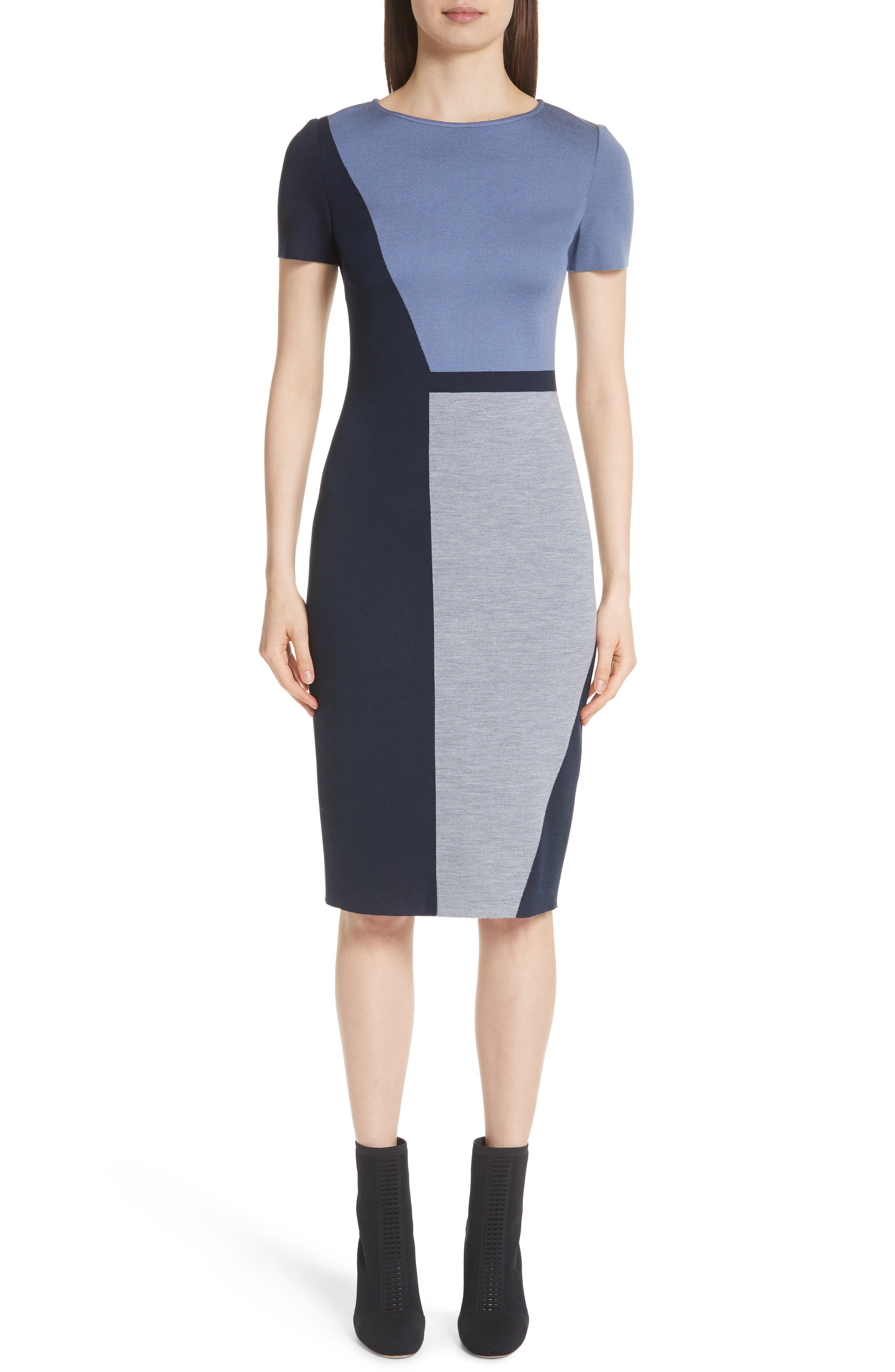 St. John Collection Slanted Colorblock Milano Knit Sheath Dress (Women ...