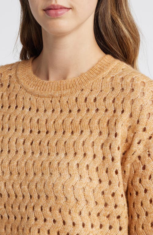 Wit & Wisdom Open Stitch Three-quarter Sleeve Crewneck Sweater In Heather Sahara Sand