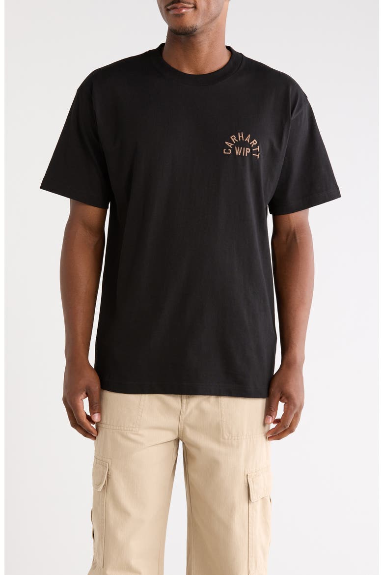 Arch Script Loose Fit Embroidered Organic Cotton T-Shirt, Main, color, BLACK / WIP H BROWN