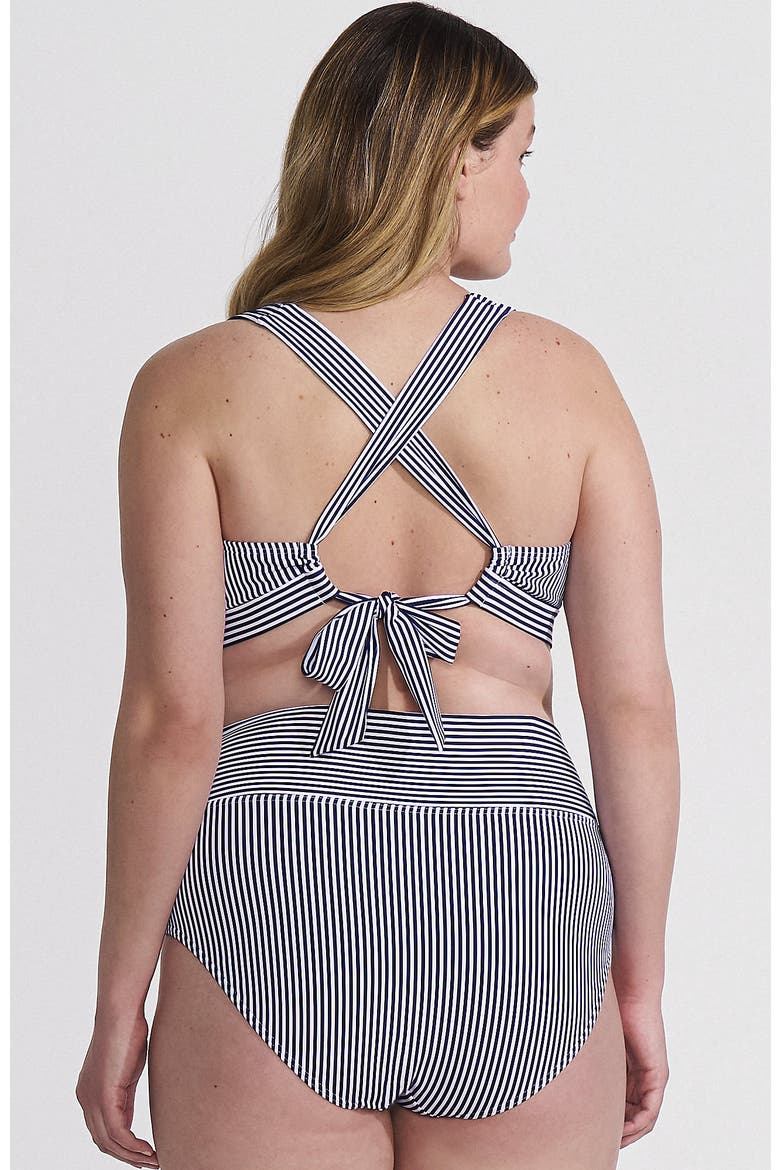 Plus Size V-Neck Bikini and High Waisted Bottom Swimsuit Set, Alternate, color, Deep Sea Navy Mini Stripe