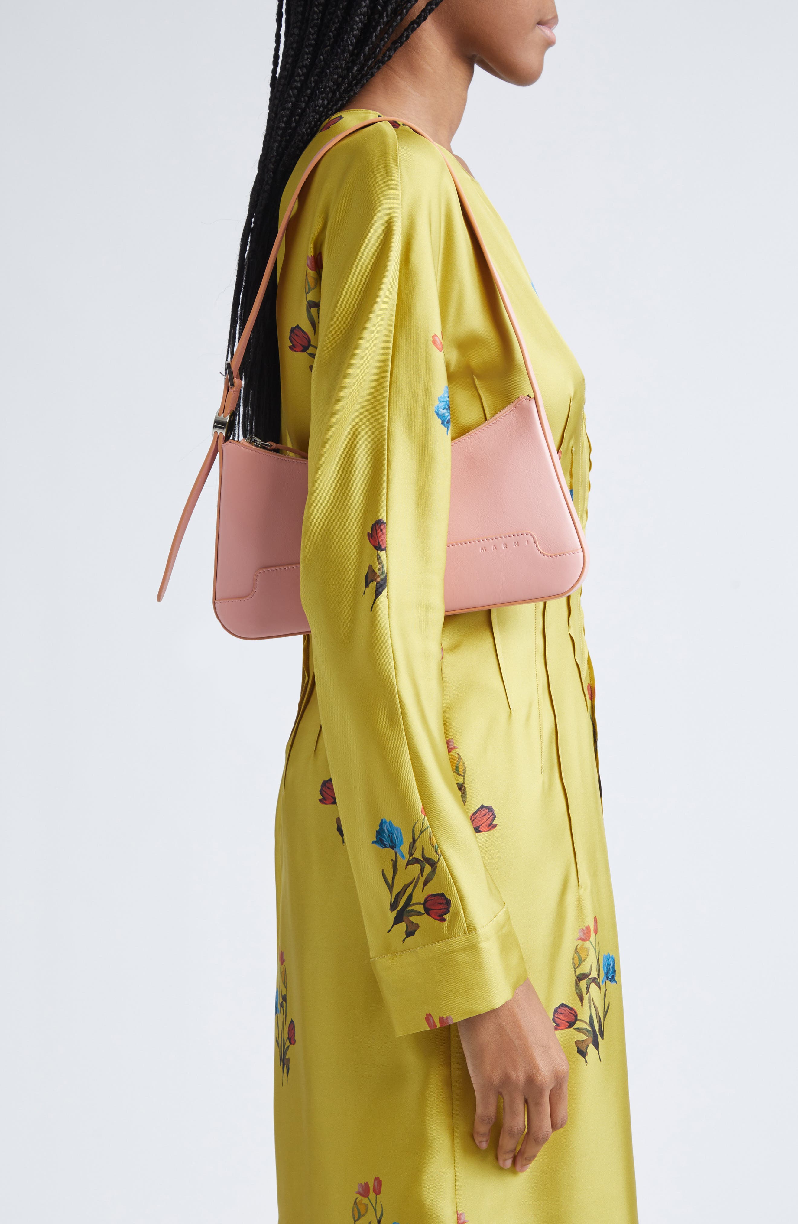 Baguette Leather Shoulder Bag, Alternate, color, 650 - PINK