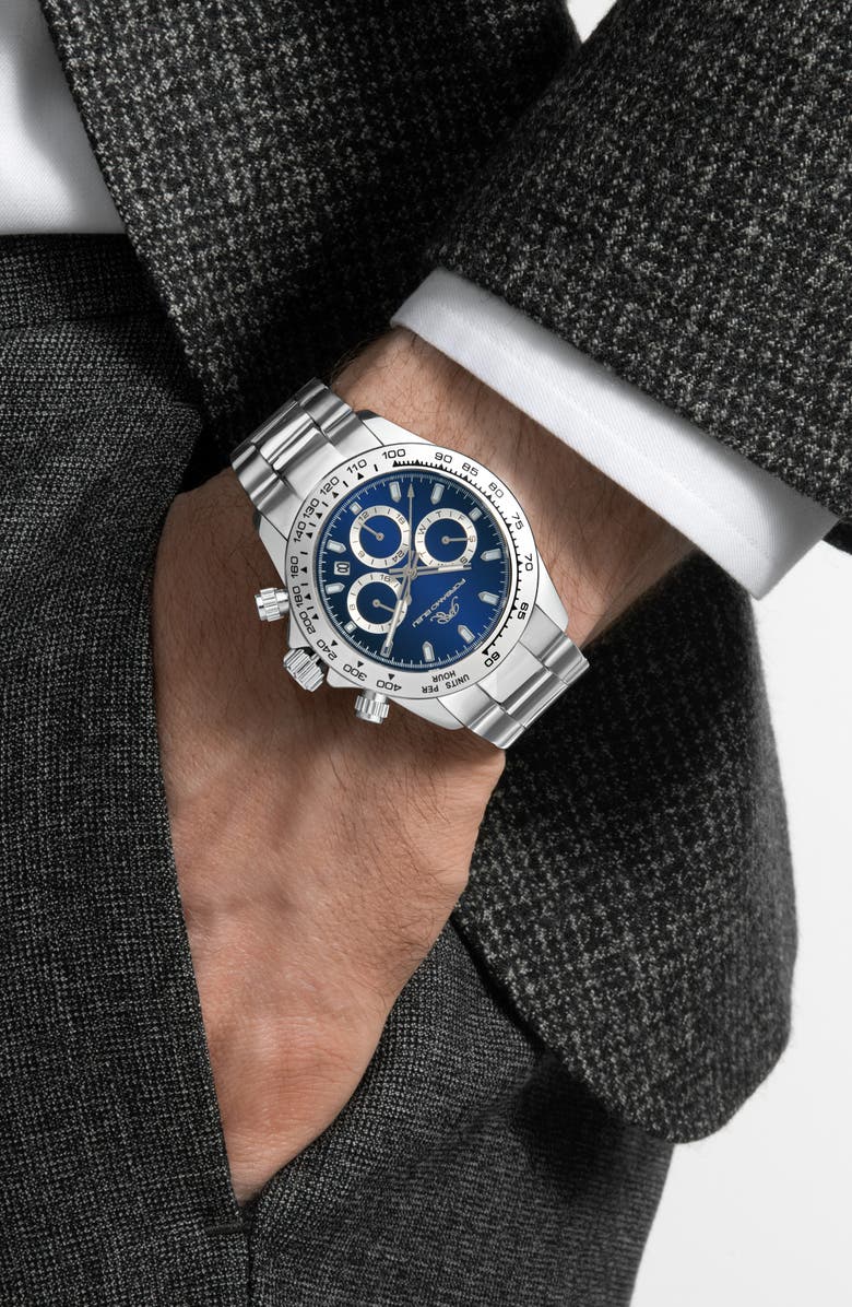 PORSAMO BLEU Men's Preston Multi-Function Dial Stainless Steel Bracelet Watch, 41mm, Alternate, color, Silver-Blue