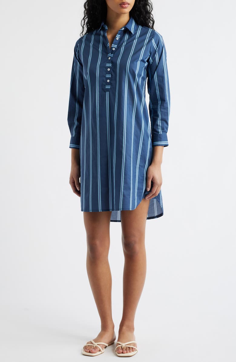 SHIRTY Classic Stripe Long Sleeve Shirtdress, Main, color, Navy/ Green Stripe