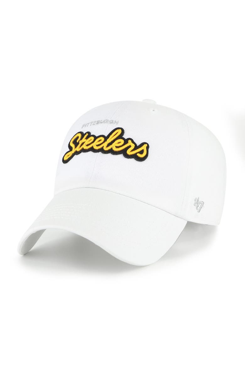 Women's '47  White Pittsburgh Steelers Trendy Script Clean Up Adjustable Hat, Main, color, White