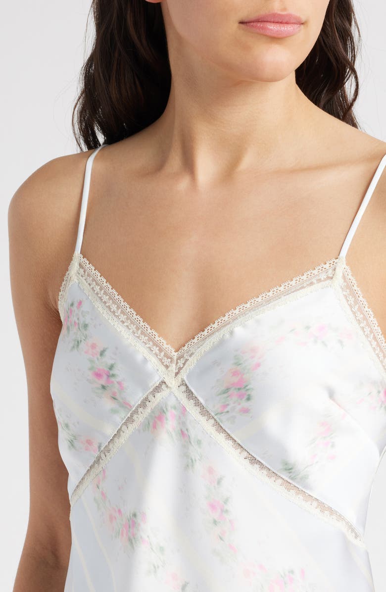 LoveShackFancy Levall Floral Lace Trim Satin Camisole, Alternate, color,
