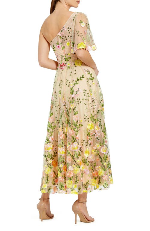 Mac Duggal One Shoulder Floral Lace Embroidered Dress In Multi