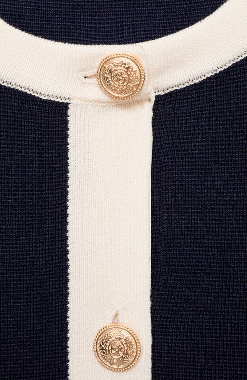 Mango Cardigan With Contrasting Trim In Dark Navy