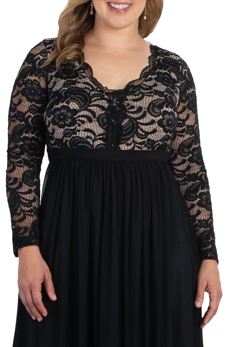 Kiyonna Jasmine Lace Bodice Long Sleeve Maxi Dress, Alternate, color,
