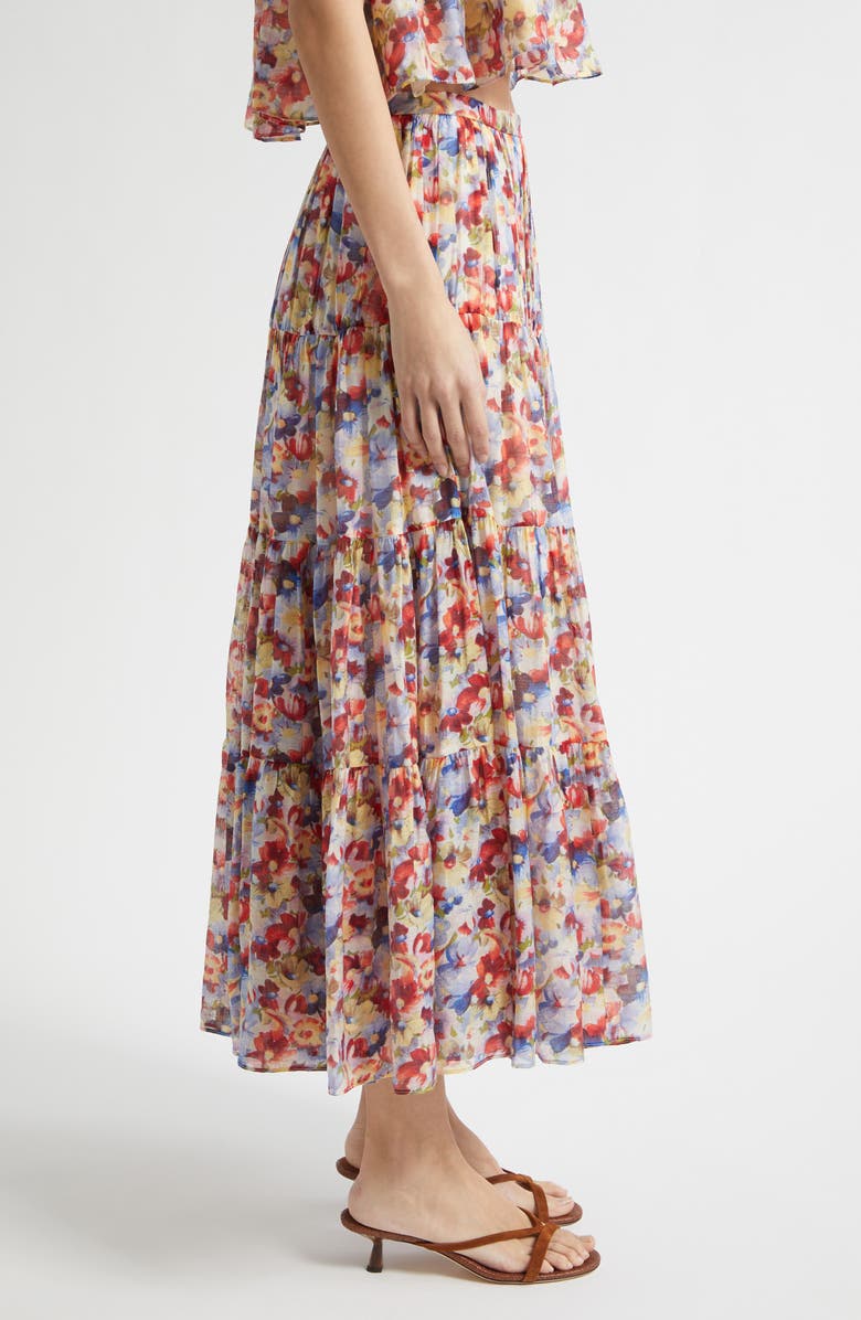 Cinq à Sept Harper Wildflower Tiered Maxi Skirt, Alternate, color, Gardenia Multi