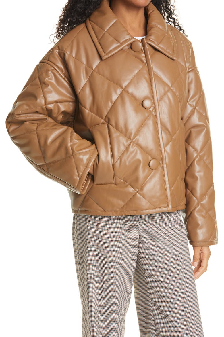 Jacinda Quilted Faux Leather Crop Jacket, Alternate, color, RUST/ COPPER