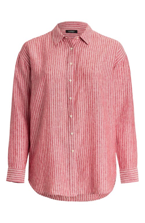 Ralph Lauren Lauren Relaxed Fit Stripe Linen Button-up Shirt In Pink