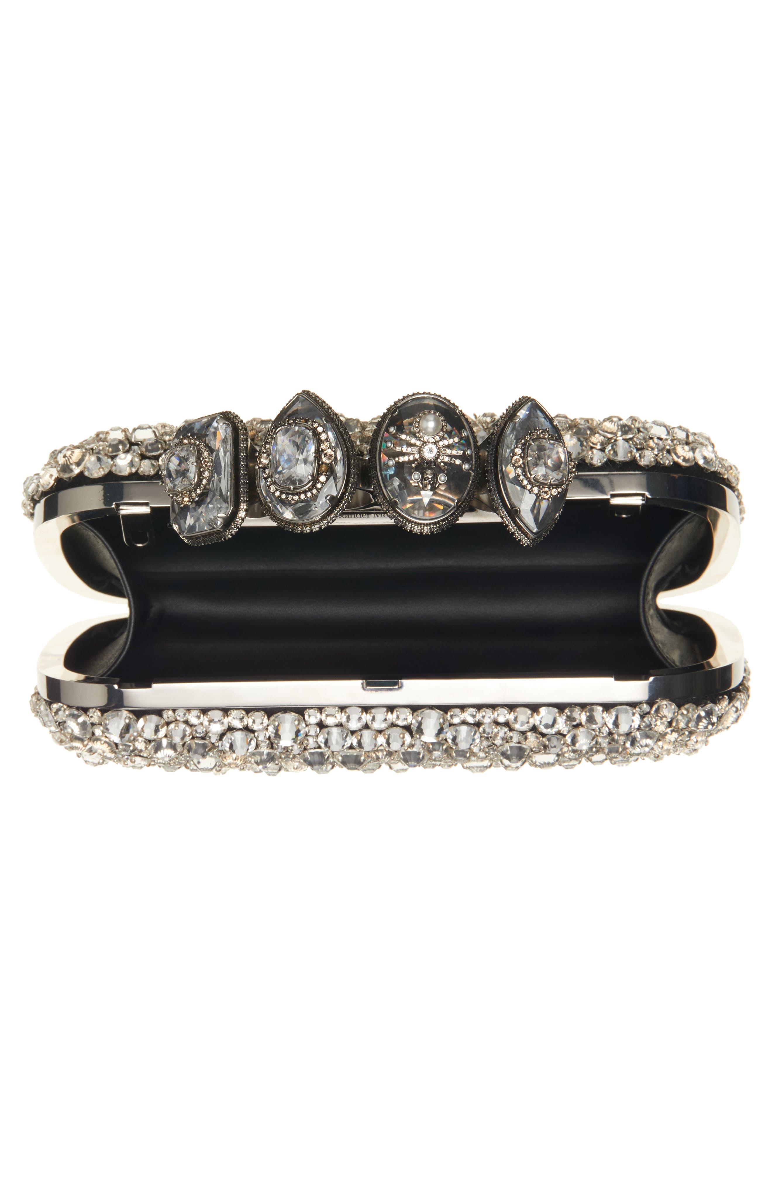 McQueen Spider Crystal Knuckle Box Clutch, Alternate, color, Silver/ Silver