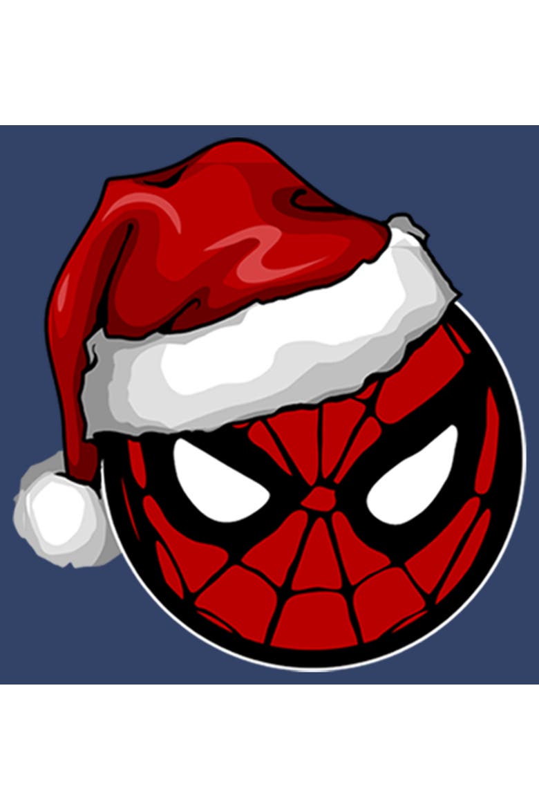 Boy's Marvel Christmas Spider-Man Santa Hat  Pull Over Hoodie, Alternate, color, Navy Blue Heather