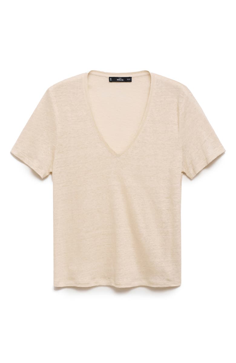 MANGO V-Neck Linen T-Shirt, Alternate, color, Ecru