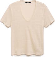 MANGO V-Neck Linen T-Shirt
