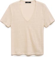 MANGO V-Neck Linen T-Shirt