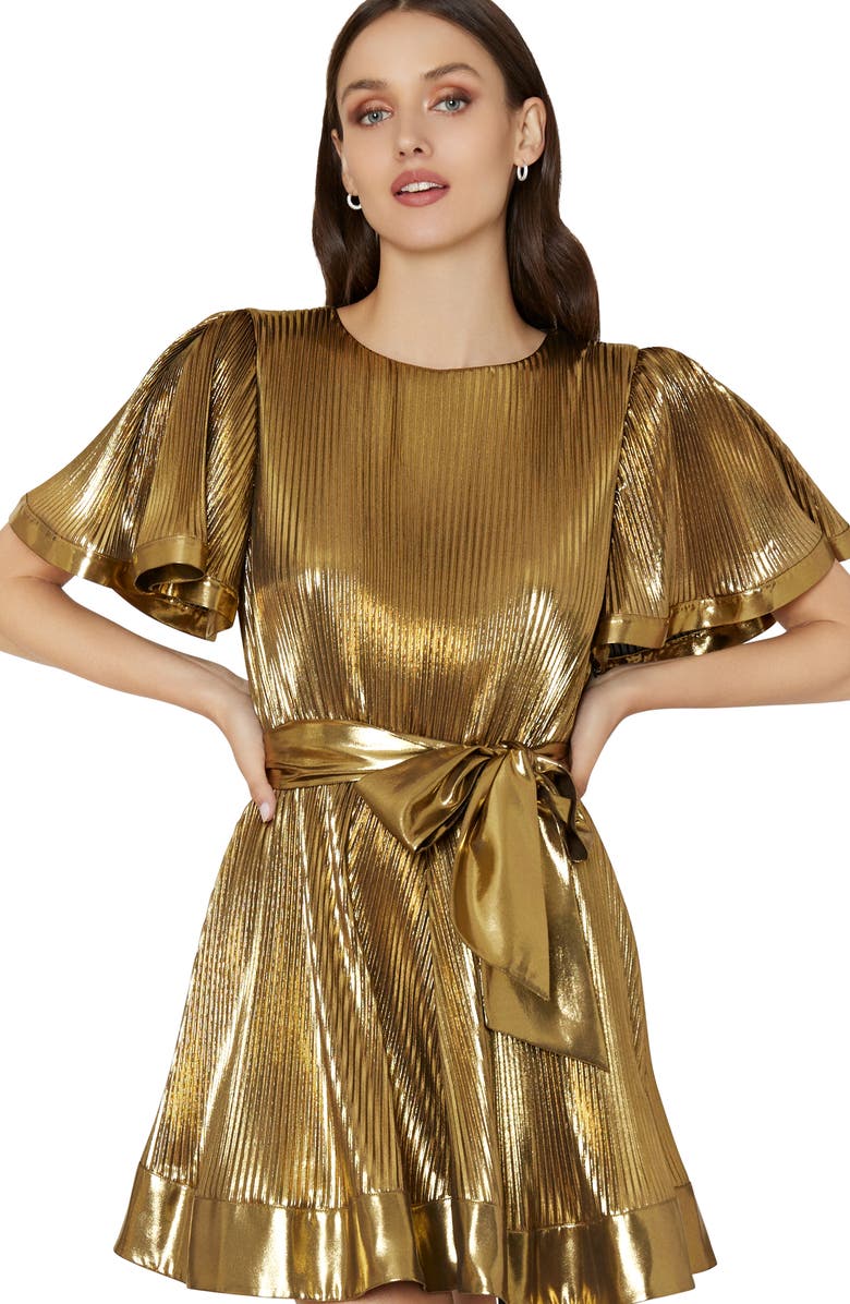 Milly Lumi Pleated Lamé Minidress, Alternate, color, 