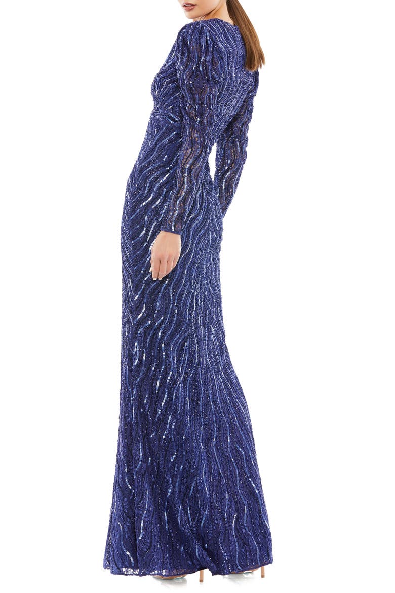 Bead & Sequin Long Sleeve Trumpet Gown, Alternate, color, MIDNIGHT