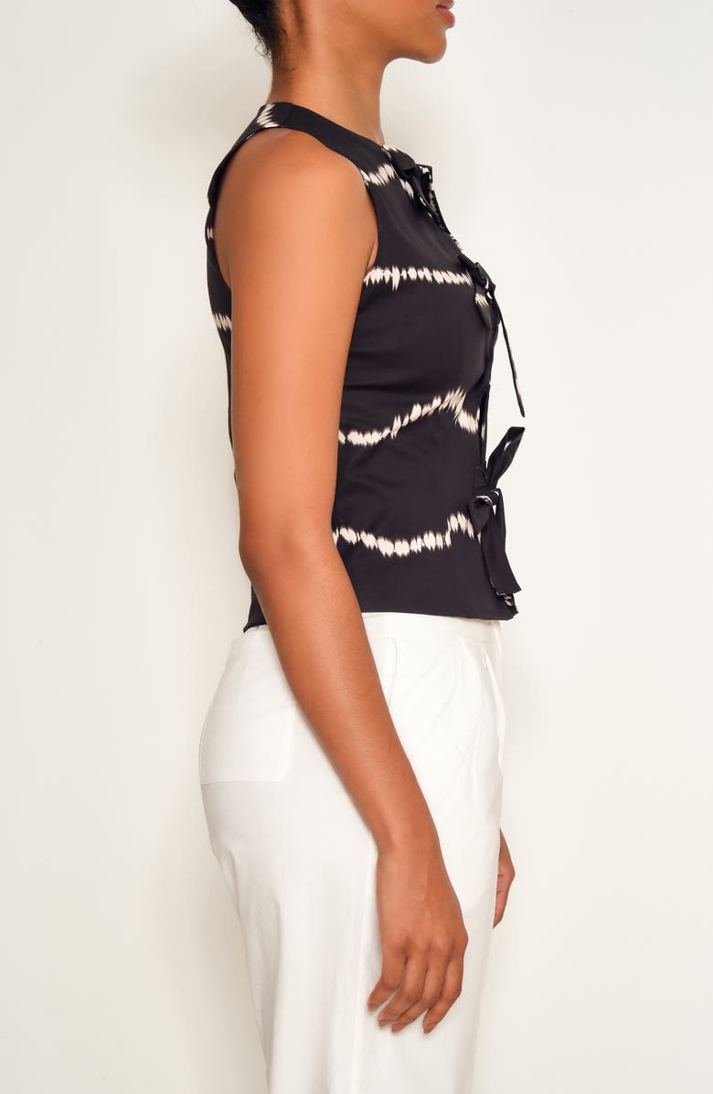 The Lulo Project Cliff Tie Dye Cotton Tie Front Top, Alternate, color, Black Waves