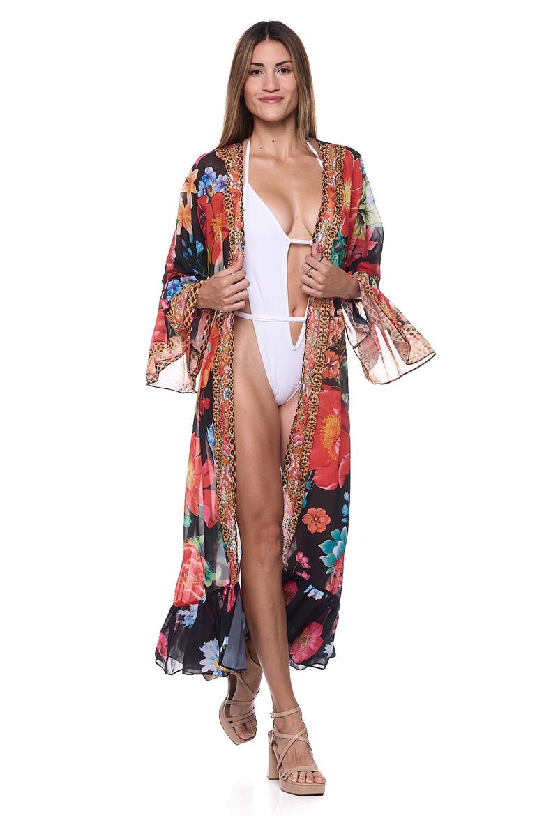 Floral Ruffle Duster, Alternate, color, BLACK