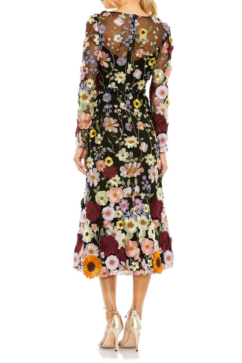 Hand Stitched Floral Embellished High Neck A-Line Dress, Alternate, color, BLACK MULTI