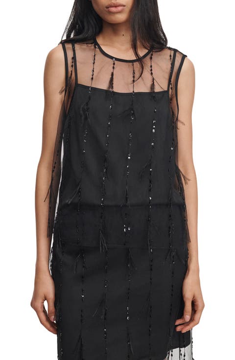 Geena Sequin Ostrich Feather Tank