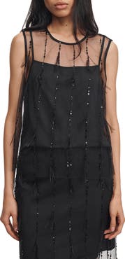 rag & bone Geena Sequin Ostrich Feather Tank
